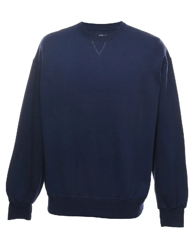 Navy Plain Sweatshirt - L Hoodie with Batwing Sleeves Loose Dramatic