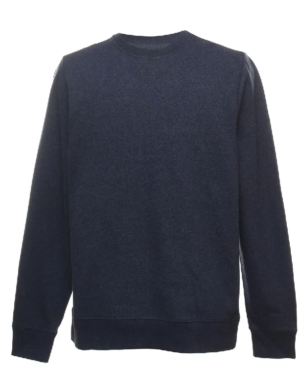 Navy Plain Sweatshirt - L Hoodie with Embroidery Detailed Premium