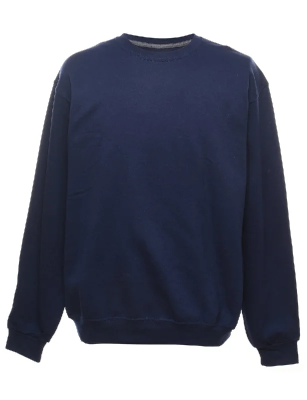 Navy Plain Sweatshirt - L Hoodie with Oversized Fit Loose Comfortable