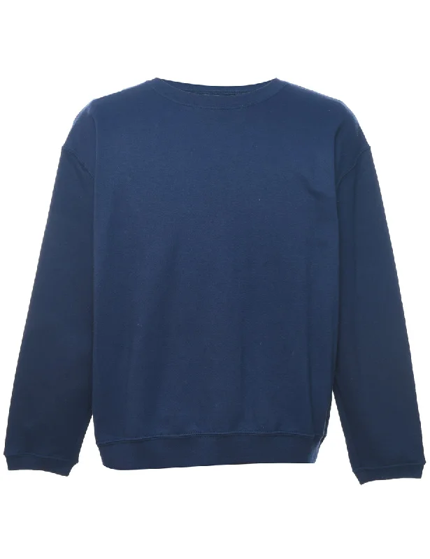 Navy Plain Sweatshirt - L Hoodie with Mesh Breathable Sporty