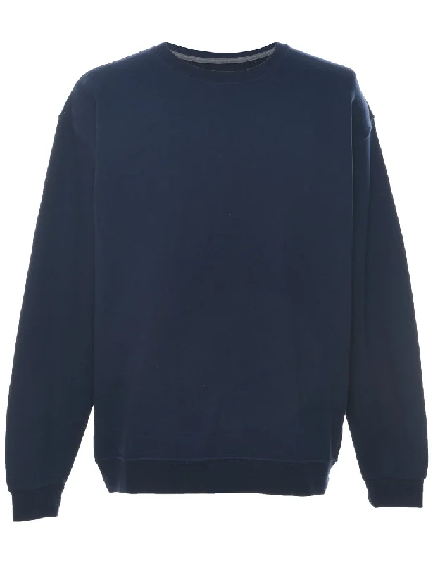 Navy Plain Sweatshirt - L Hoodie with Hem Drawcord Adjustable Customizable