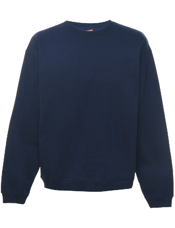 Navy Plain Sweatshirt - M Hoodie with Rolled Sleeves Casual Relaxed
