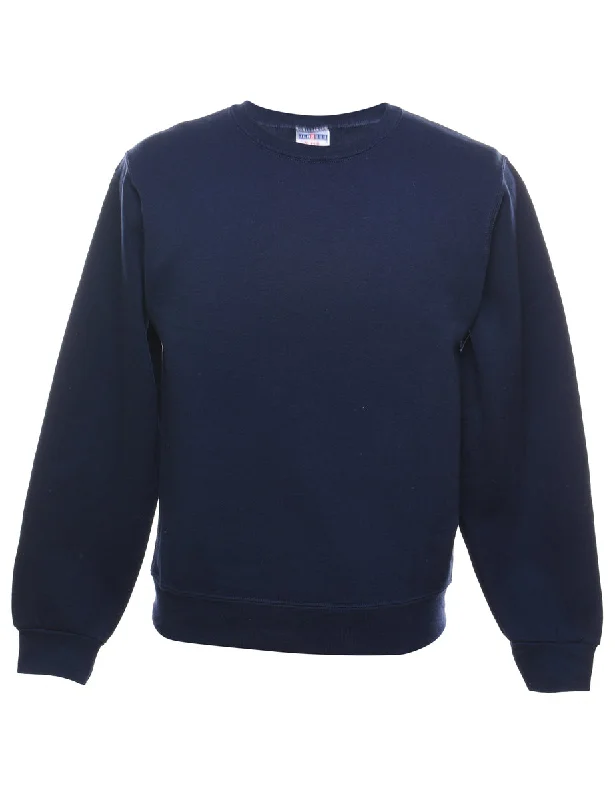 Navy Plain Sweatshirt - S Hoodie with V-Neck Classic Versatile