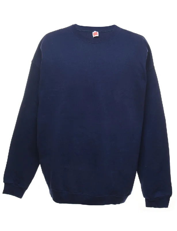 Navy Plain Sweatshirt - XL Hoodie with Rhinestones Sparkly Elegant