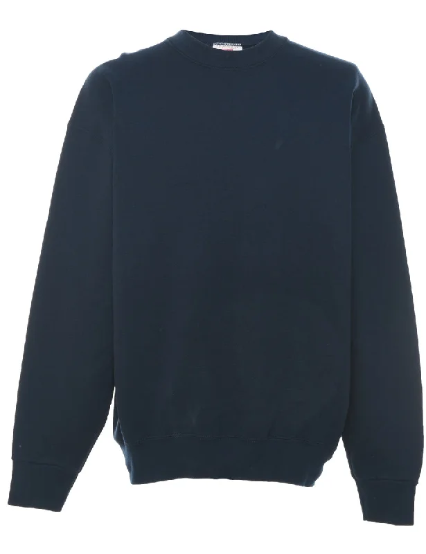 Navy Plain Sweatshirt - XL Hoodie with Mock Neck Collared Structured