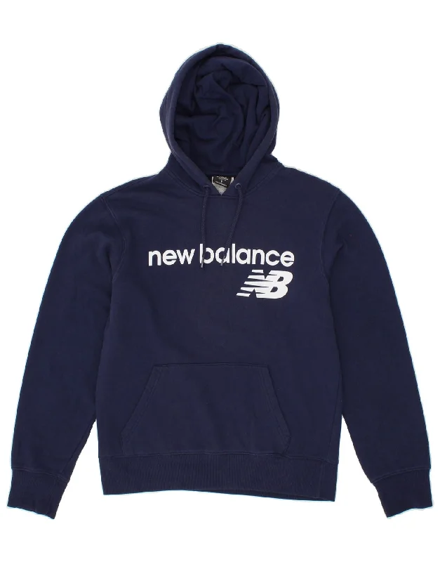 NEW BALANCE Mens Graphic Hoodie Jumper Small Navy Blue Cotton