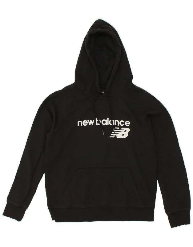 NEW BALANCE Womens Graphic Hoodie Jumper UK 10 Small Black Cotton Hoodie with Bell Sleeves Flared Feminine NEW BALANCE Womens Graphic Hoodie Jumper UK 10 Small Black Cotton Hoodie with Bell Sleeves Flared Feminine