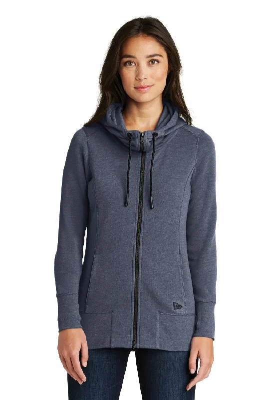 New Era Womens Fleece Full Zip Hooded Sweatshirt Hoodie - Heather Navy Blue Hoodie with Ribbed Hem Stretchable Secure New Era Womens Fleece Full Zip Hooded Sweatshirt Hoodie - Heather Navy Blue Hoodie with Ribbed Hem Stretchable Secure