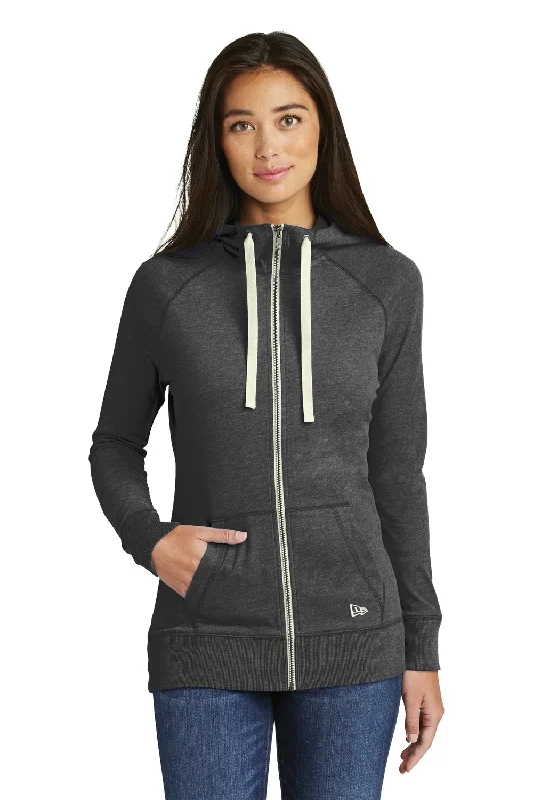 New Era Womens Sueded Full Zip Hooded Sweatshirt Hoodie - Heather Black Zip Hoodie Drawstring Kangaroo Pocket New Era Womens Sueded Full Zip Hooded Sweatshirt Hoodie - Heather Black Zip Hoodie Drawstring Kangaroo Pocket