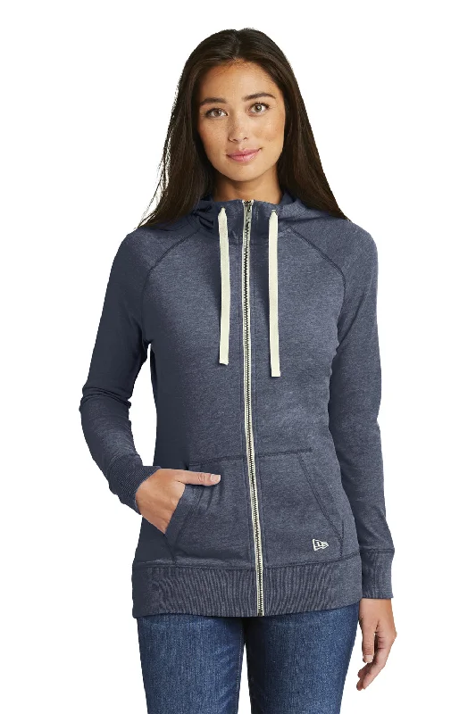New Era Womens Sueded Full Zip Hooded Sweatshirt Hoodie - Heather Navy Blue Hoodie with Hem Drawcord Adjustable Customizable New Era Womens Sueded Full Zip Hooded Sweatshirt Hoodie - Heather Navy Blue Hoodie with Hem Drawcord Adjustable Customizable
