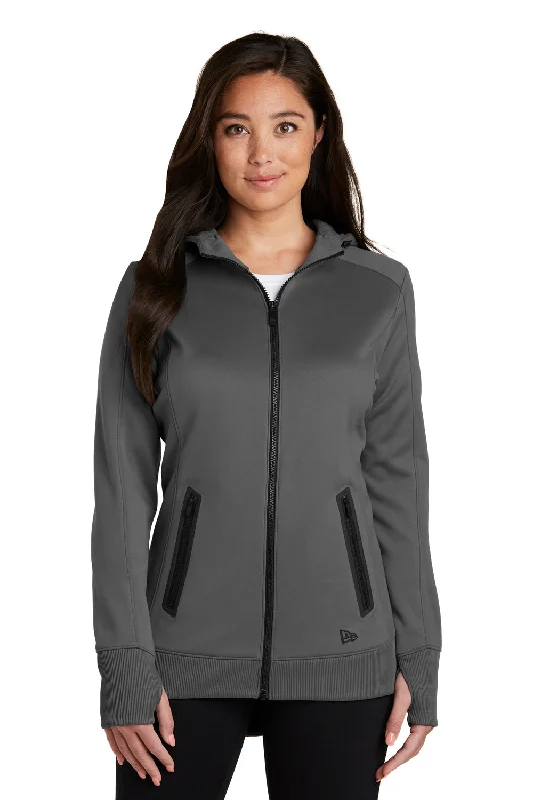 New Era Womens Venue Moisture Wicking Fleece Full Zip Hooded Sweatshirt Hoodie - Graphite Grey Hoodie with Hem Patch Decorative Personalized New Era Womens Venue Moisture Wicking Fleece Full Zip Hooded Sweatshirt Hoodie - Graphite Grey Hoodie with Hem Patch Decorative Personalized