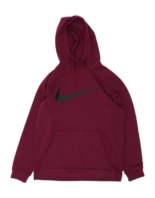 NIKE Mens Dri Fit Graphic Hoodie Jumper Medium Maroon Polyester