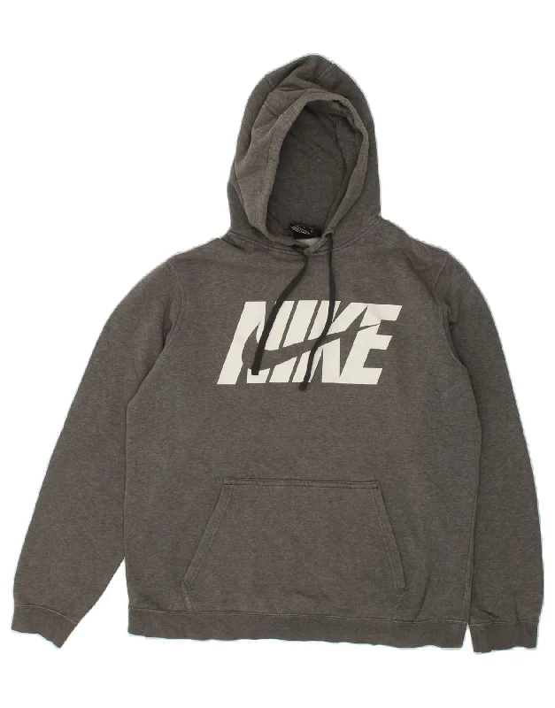 NIKE Mens Graphic Hoodie Jumper Large Grey Cotton