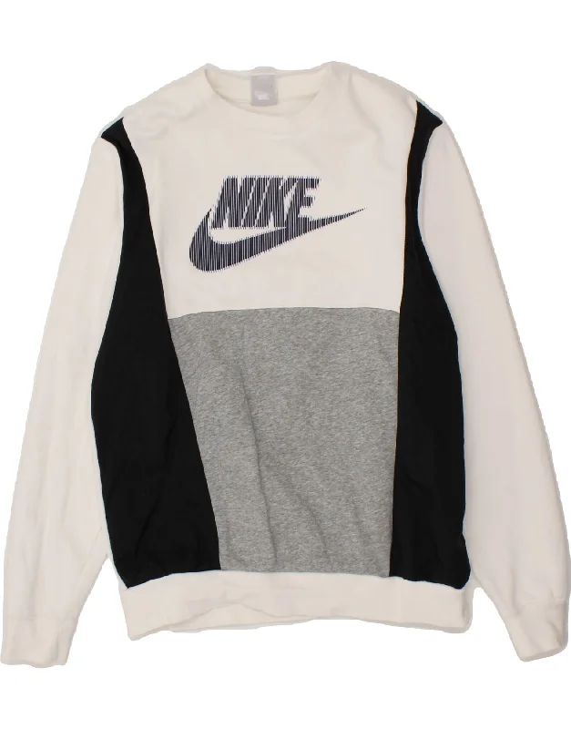 NIKE Mens Graphic Sweatshirt Jumper Medium White Colourblock Polyester