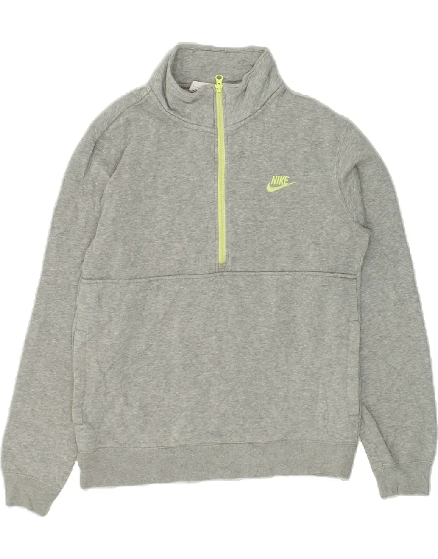 NIKE Mens Zip Neck Sweatshirt Jumper Small Grey Cotton