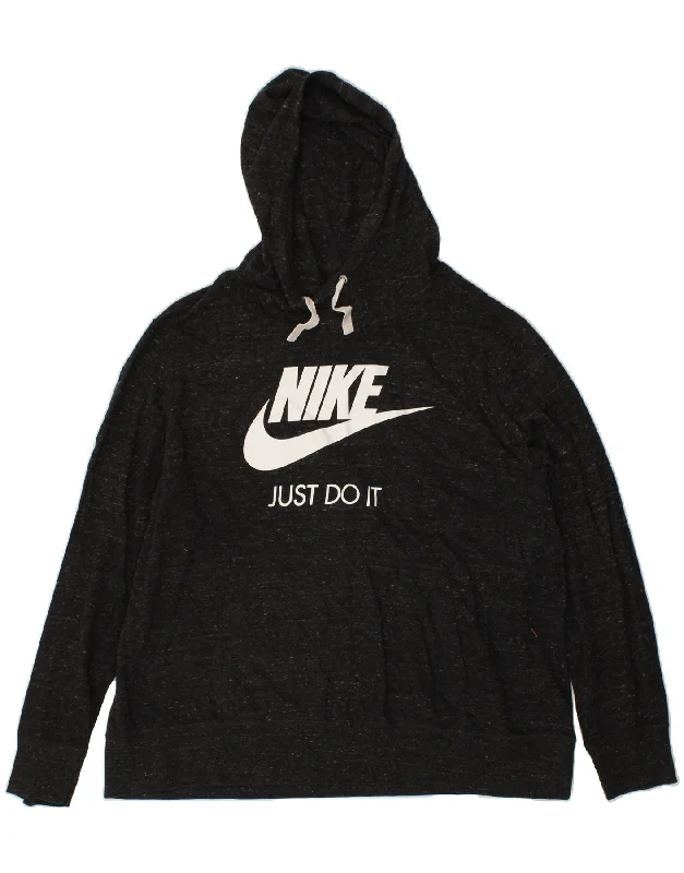 NIKE Womens Graphic Hoodie Jumper UK 20 2XL Grey Flecked Hoodie with Button Placket Classic Preppy NIKE Womens Graphic Hoodie Jumper UK 20 2XL Grey Flecked Hoodie with Button Placket Classic Preppy