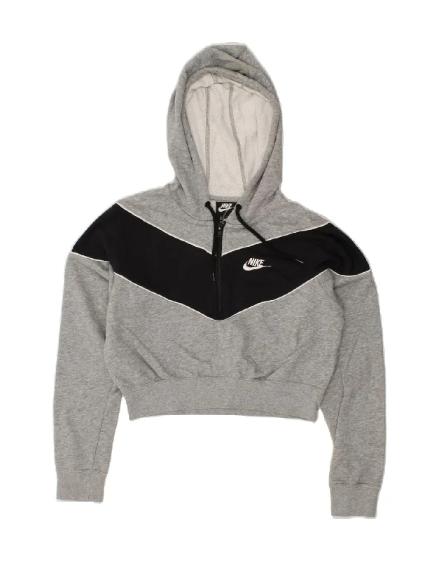 NIKE Womens Oversized Crop Hoodie Jumper UK 10 Small Grey Colourblock Hoodie with Raglan Sleeves Sporty Comfortable NIKE Womens Oversized Crop Hoodie Jumper UK 10 Small Grey Colourblock Hoodie with Raglan Sleeves Sporty Comfortable