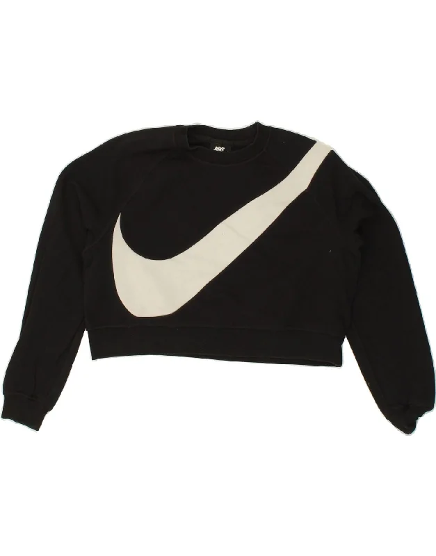 NIKE Womens Oversized Crop Sweatshirt Jumper UK 10 Small Black Cotton Hoodie with Ribbed Neckline Snug Warm NIKE Womens Oversized Crop Sweatshirt Jumper UK 10 Small Black Cotton Hoodie with Ribbed Neckline Snug Warm