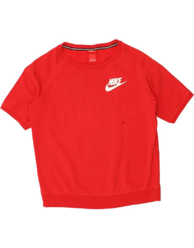 NIKE Womens Short Sleeve Sweatshirt Jumper UK 16 Large Red Hoodie with Elastic Waist Stretchable Comfortable NIKE Womens Short Sleeve Sweatshirt Jumper UK 16 Large Red Hoodie with Elastic Waist Stretchable Comfortable