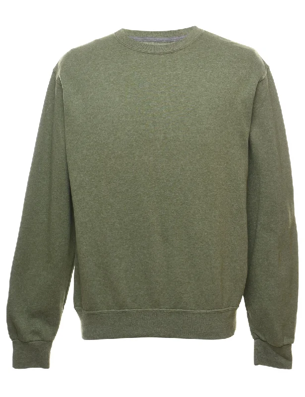 Olive Green Plain Sweatshirt - M Hoodie with Mesh Breathable Sporty