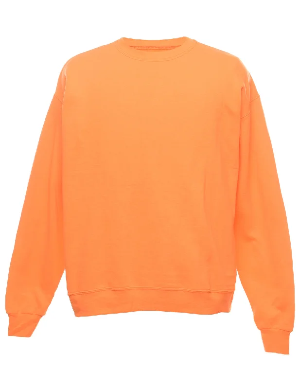 Orange Plain Sweatshirt - L Hoodie with Lining Warm Insulated