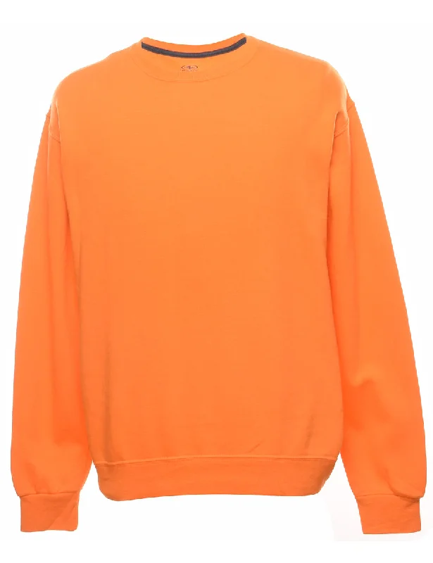 Orange Plain Sweatshirt - M Hoodie with V-Neck Classic Versatile