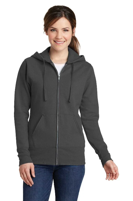 Port & Company LPC78ZH Ladies Core Fleece Full-Zip Hooded Sweatshirt - Charcoal