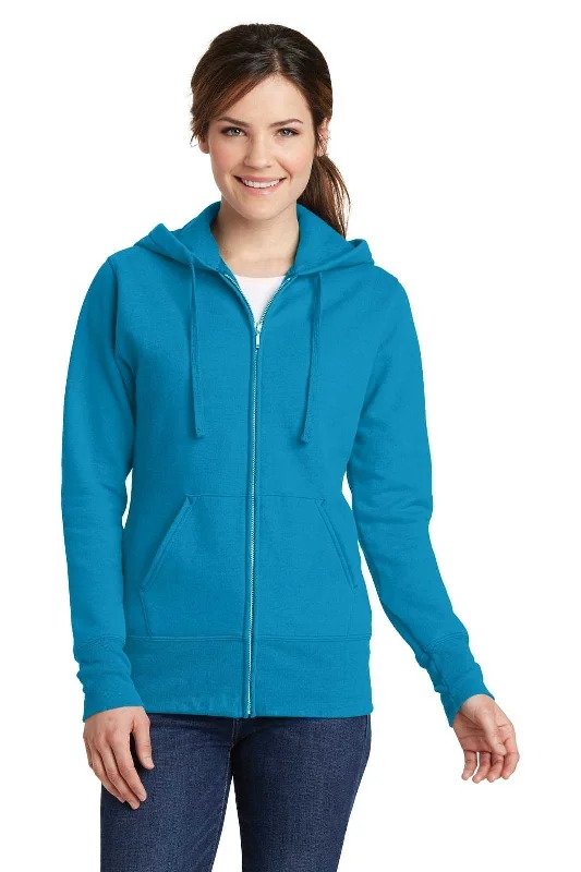 Port & Company LPC78ZH Ladies Core Fleece Full-Zip Hooded Sweatshirt - Neon Blue