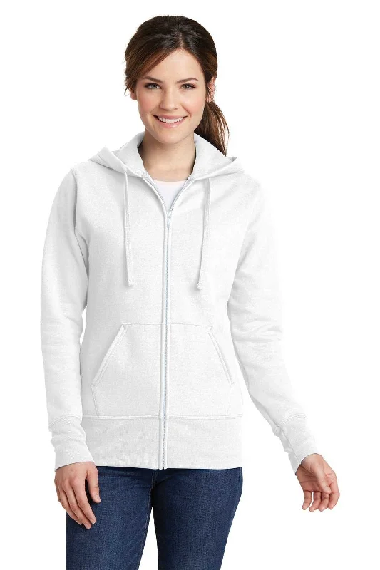 Port & Company LPC78ZH Ladies Core Fleece Full-Zip Hooded Sweatshirt - White