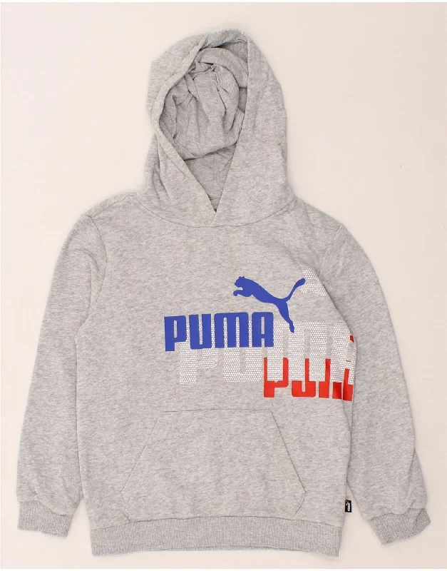 PUMA Boys Graphic Hoodie Jumper 9-10 Years Grey Cotton