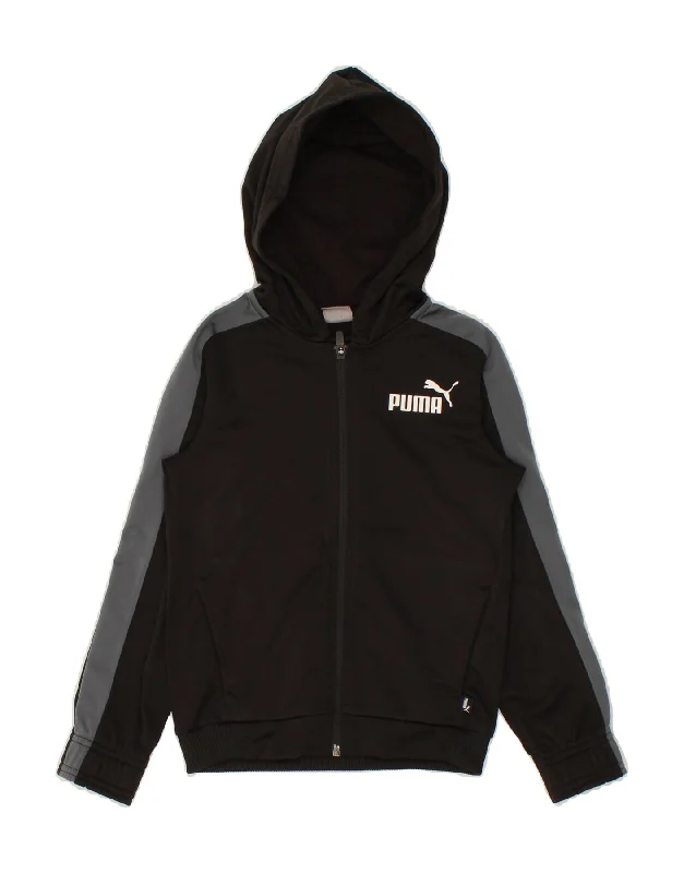 PUMA Boys Zip Hoodie Sweater 7-8 Years  Black Colourblock Polyester