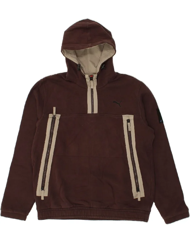 PUMA Mens Zip Neck Hoodie Jumper Medium Brown Cotton Hoodie with Half-Zip Sporty Casual PUMA Mens Zip Neck Hoodie Jumper Medium Brown Cotton Hoodie with Half-Zip Sporty Casual