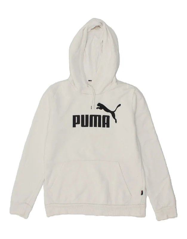 PUMA Womens Graphic Hoodie Jumper UK 10 Small White Cotton