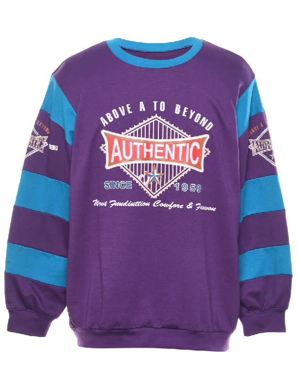 Purple Printed Sweatshirt - S Hoodie with Bell Sleeves Flared Feminine