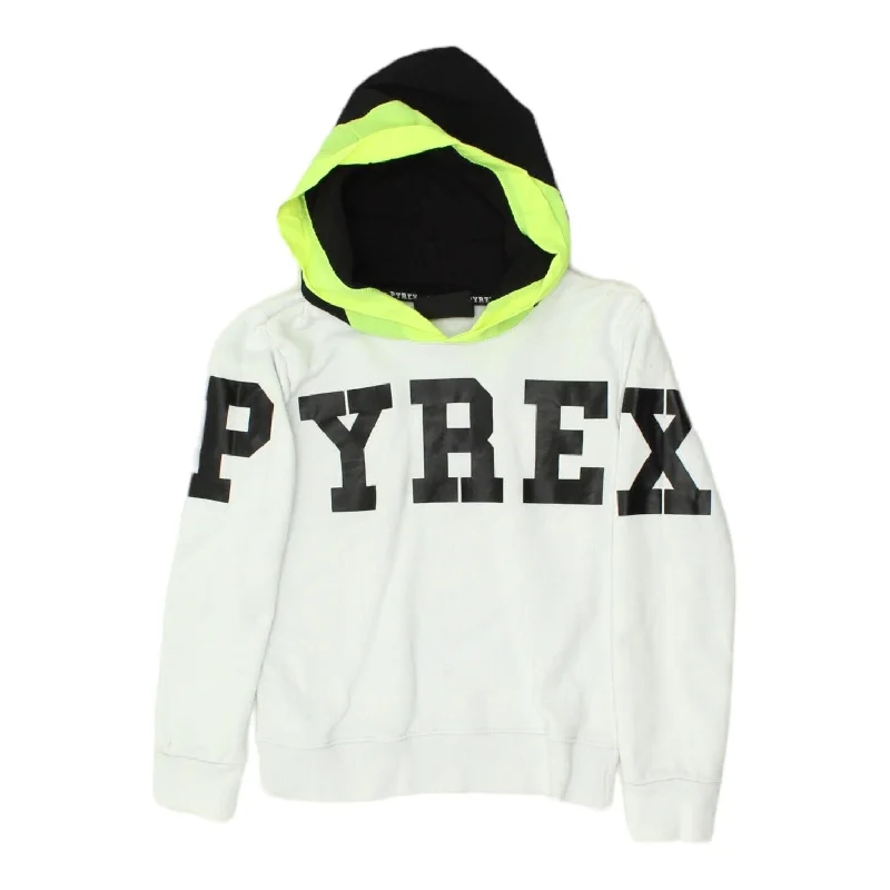 Pyrex Kids White Spell Out Hoodie | Boys Girls Designer Streetwear VTG