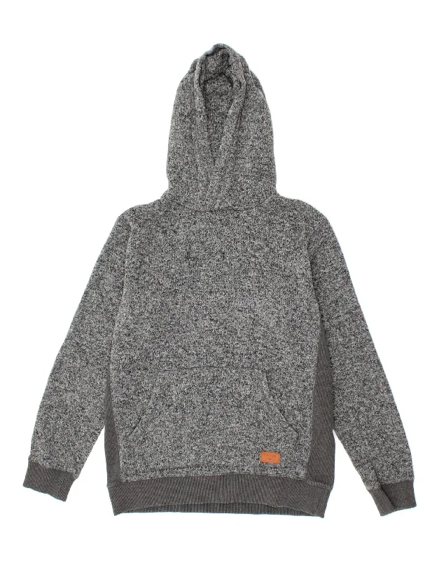 QUIKSILVER Mens Hoodie Jumper Small Grey Flecked Polyester Hoodie with High Neck Warm Protective