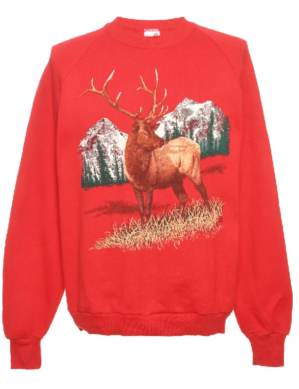 Red Christmas Animal Print  Sweatshirt - M Hoodie with Drawcord Adjustable Secure