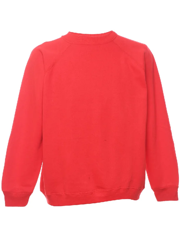 Red Plain Sweatshirt - L Hoodie with High Neck Warm Protective
