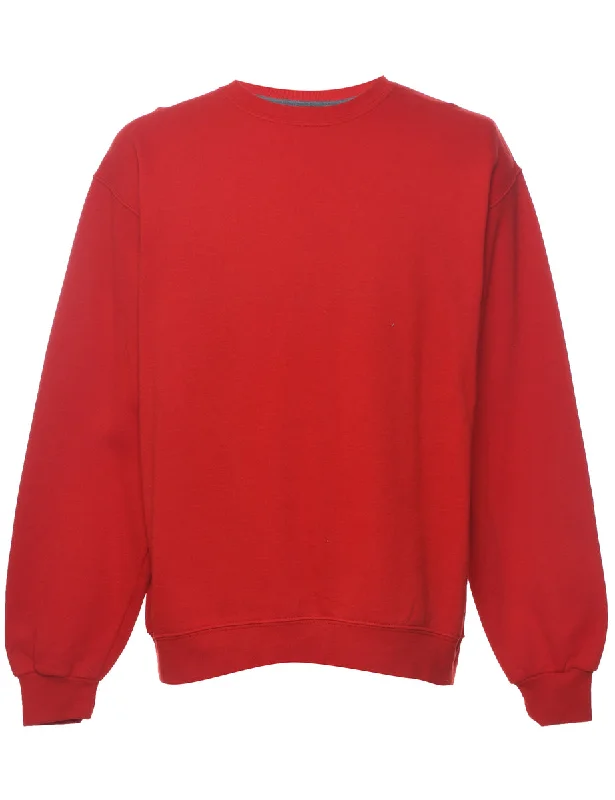 Red Plain Sweatshirt - L Hoodie with Puffed Sleeves Voluminous Trendy