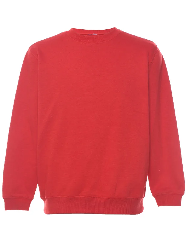 Red Plain Sweatshirt - M Hoodie with Batwing Sleeves Loose Dramatic