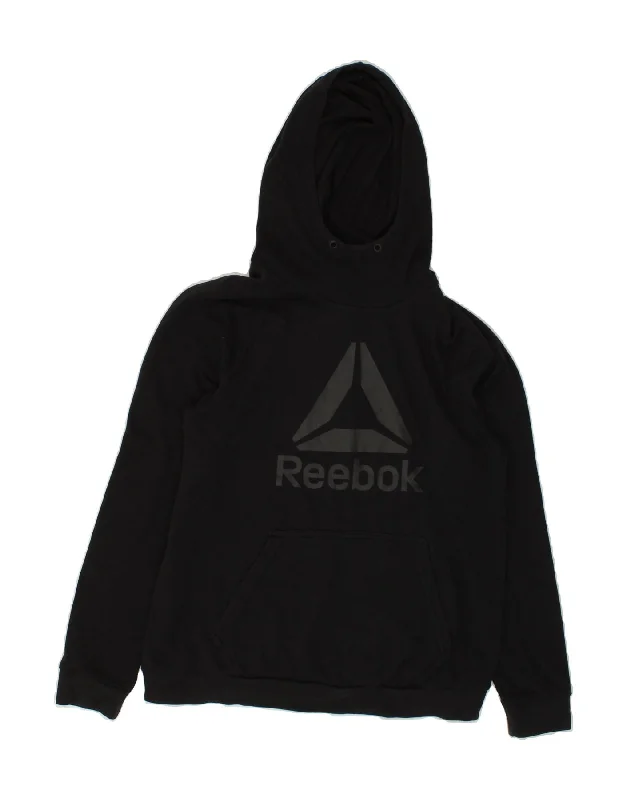 REEBOK Womens Graphic Hoodie Jumper UK 16/18 Large Black Cotton