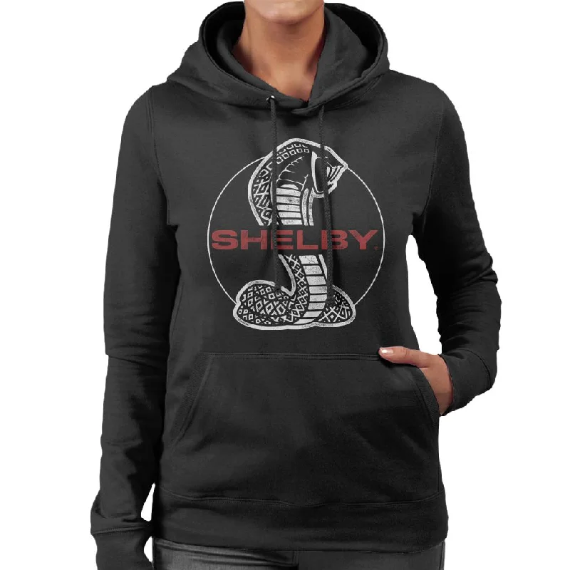 Shelby Red Text Cobra Logo Women's Hooded Sweatshirt