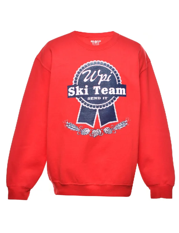 Ski Team Printed Sweatshirt - M Hoodie with Slit Hem Functional Movement
