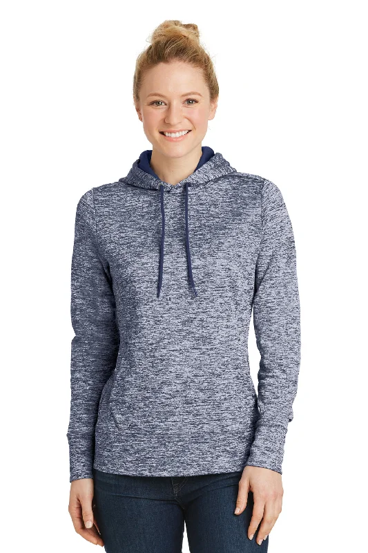 Sport-Tek Womens Electric Heather Moisture Wicking Fleece Hooded Sweatshirt Hoodie - True Navy Blue Electric - Closeout Hoodie with Stripes Bold Sporty