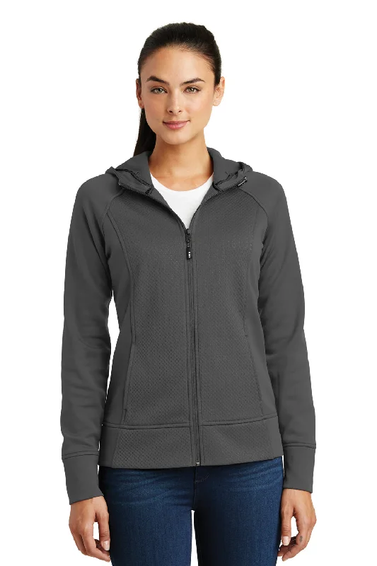 Sport-Tek Womens Rival Tech Moisture Wicking Fleece Full Zip Hooded Sweatshirt Hoodie - Iron Grey - Closeout Hoodie with Raw Hem Edgy Unfinished