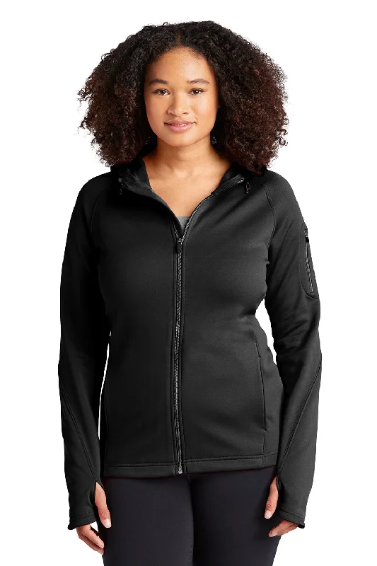 Sport-Tek Womens Tech Moisture Wicking Fleece Full Zip Hooded Sweatshirt Hoodie - Black Hoodie with Half-Zip Sporty Casual Sport-Tek Womens Tech Moisture Wicking Fleece Full Zip Hooded Sweatshirt Hoodie - Black Hoodie with Half-Zip Sporty Casual
