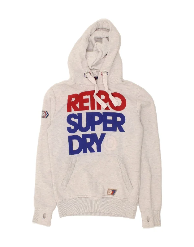 SUPERDRY Mens Graphic Hoodie Jumper Small Grey Cotton