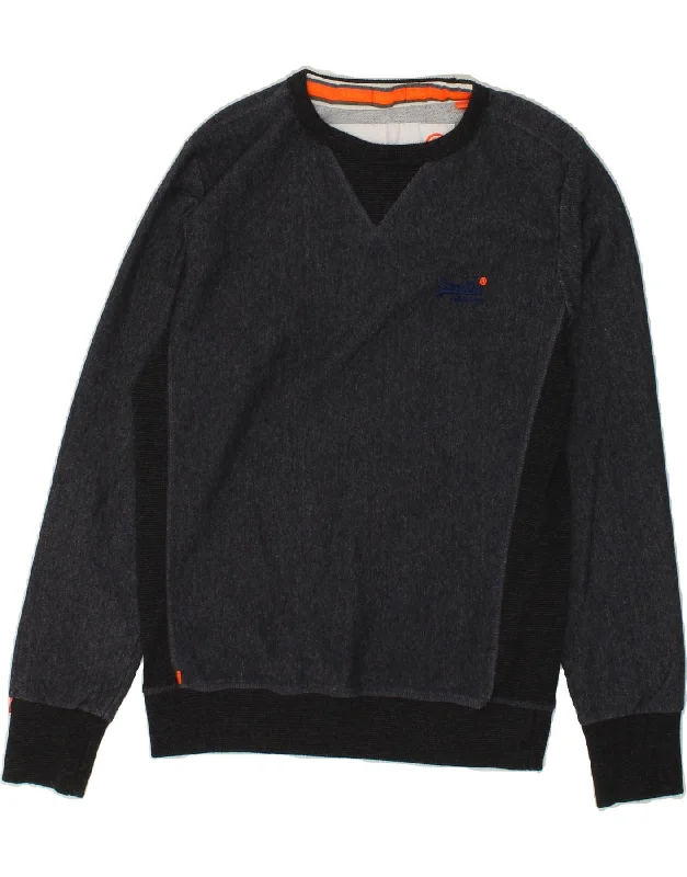 SUPERDRY Mens Sweatshirt Jumper Medium Navy Blue Colourblock Polyester