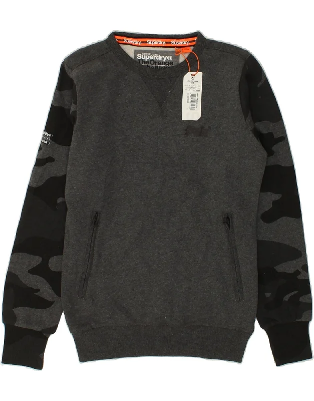 SUPERDRY Mens Sweatshirt Jumper XS Grey Camouflage Cotton