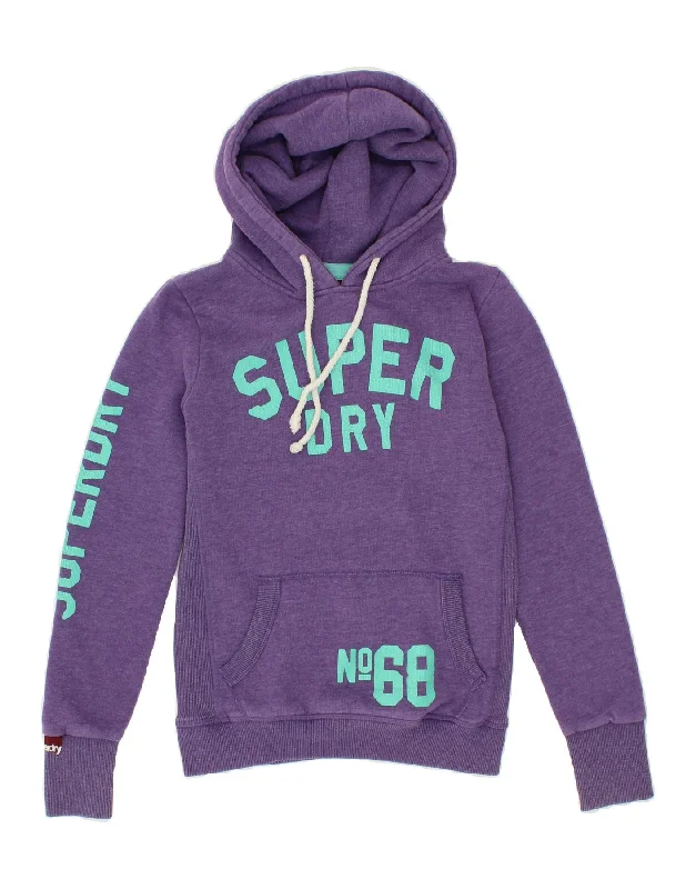 SUPERDRY Womens Graphic Hoodie Jumper UK 10 Small Purple Cotton